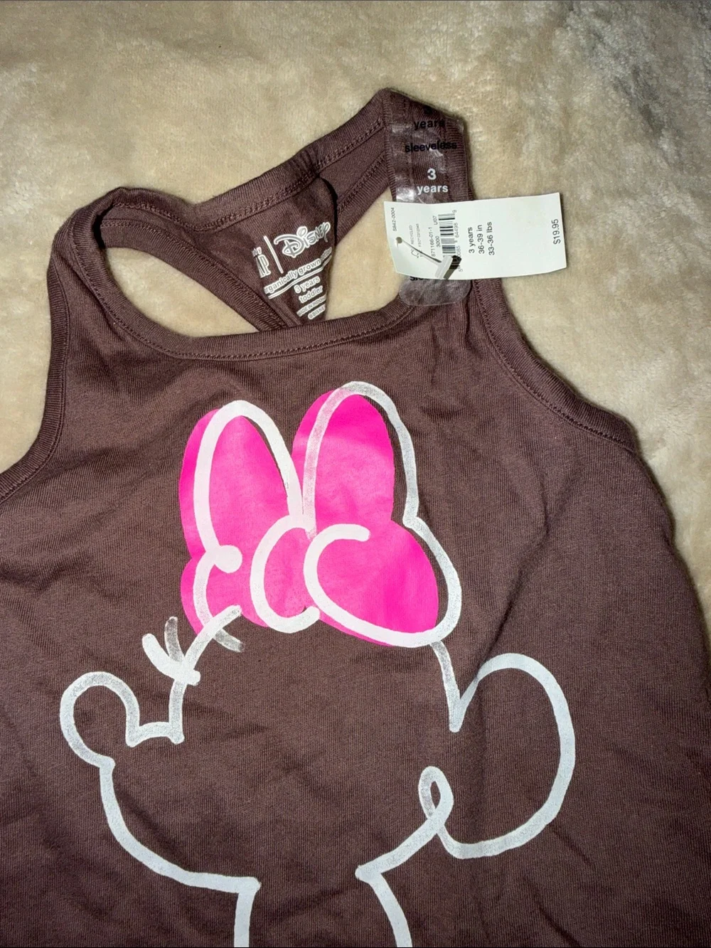 Gap Disney Brown Tank Top with Pink Minnie Bow Graphic